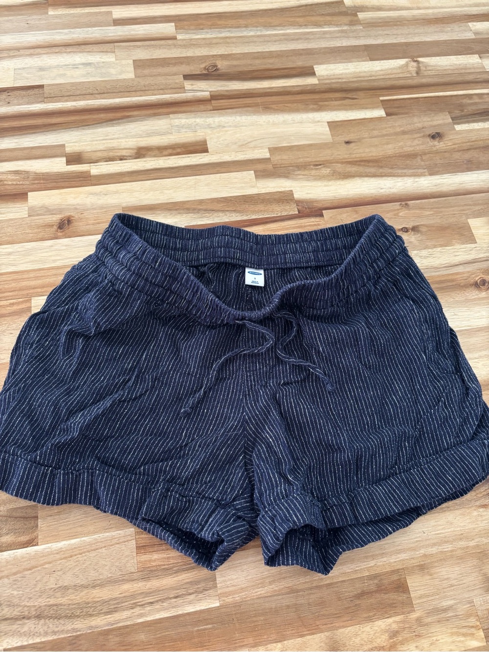 Women’s Black Pinstripe Casual Drawstring Shorts
